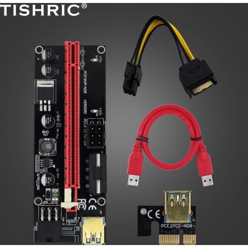 1-10PCS TISHRIC PCI-E Riser 009s Card PCIE PCI E Extender Mining Riser For Video Card USB 3.0 SATA to 6pin 3 IN 1 009 Riser Card