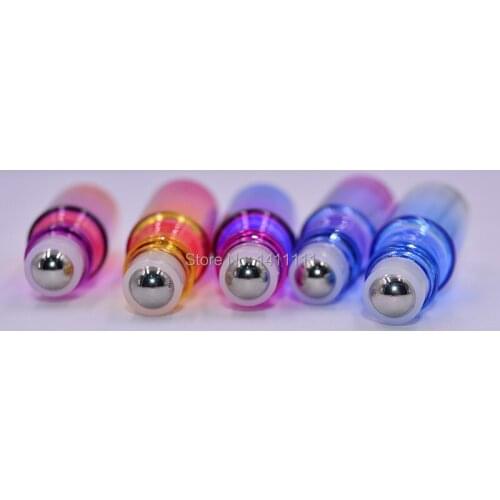 1000pcs/LOT Refillable Gradient Colorful 5ml 1/6oz Roller roll on Glass Perfume bottle Essential oils Fragrances Gold Alu Cap