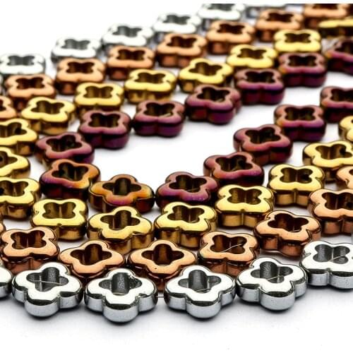 15mm Natural Stone Hematite Colorful Plating Four-leaf Clover Highgrade Handmade Jewelry Making DIY Bracelet Necklace Parts 15