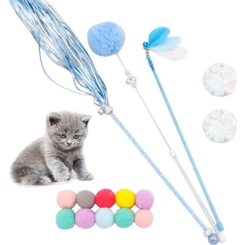 15Pcs/Set Creative Cat Wand Toys Soft Cat Teasing Crinkle Balls Interactive Kitten Training Exercise Toy Pet Cats Toys Supplies