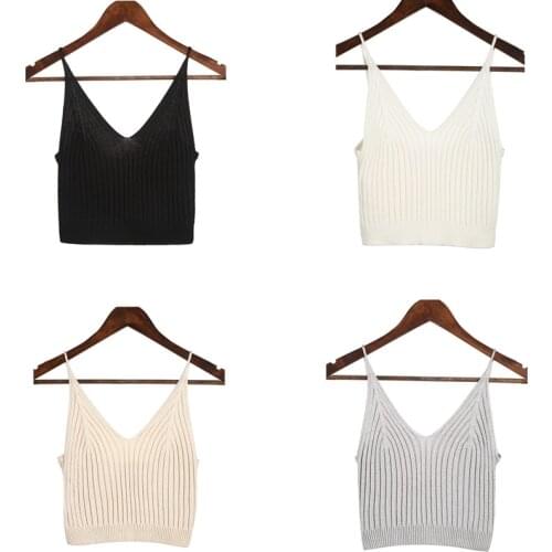 2021 New Fashion Womens Summer Basic Tops Strappy Knitted Sexy V-neck Vest Sleeveless Racerback Crop Top Girls Camis Tank