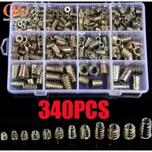 340PCS Assortment Insert Nuts Kit M4/M5/M6 Hex Drive Head Nuts Zinc Alloy with Box bolts and nuts outside furniture