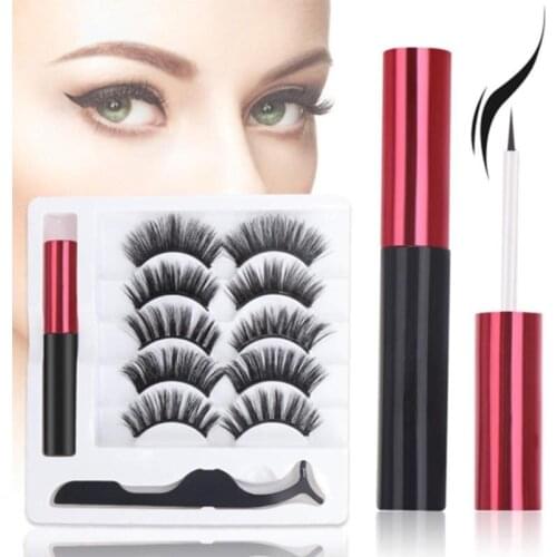 5Pair Magnetic False Eyelashes Lashes With Magnetic Liquid Eyeliner Kit Mixed Long Lasting Quick-drying Eye Makeup Tool Cosmetic
