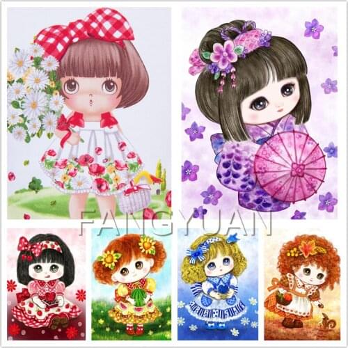 5D Diy Diamond Painting Cute Girls Full Square Round Diamond Embroidery Cartoon Figures Mosic Wall Art Pictures Hme Decoration