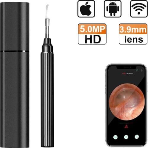5.0MP Digital Endoscope 3.9mm WiFi Ear Otoscope Wireless Ear Inspection Camera Earwax Cleaning Tool with 6 Led for IOS Android