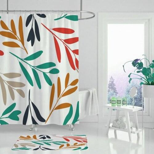 Flower shower curtain green plants pink peony yellow chrysanthemum bathroom decoration waterproof cloth curtain set