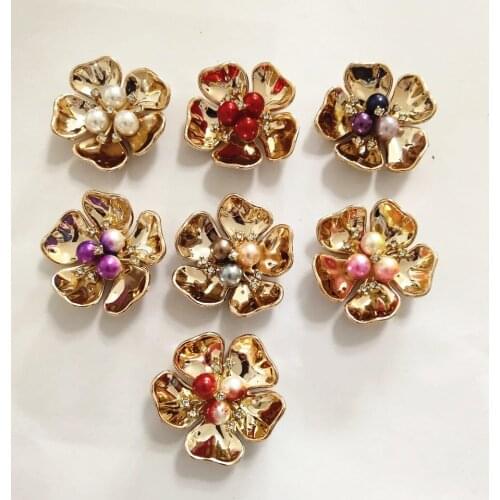 10 PCS 38x40mm Imitation Shell Alloy Crystal Pearl Flowers Connectors Hair Accessories DIY Jewelry Findings