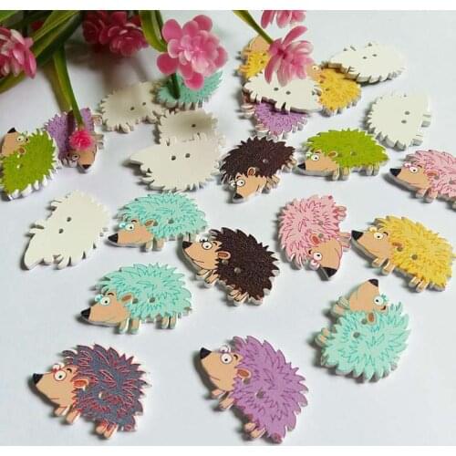 50 PCs Wood Buttons 2 Holes White Hedgehog For Scrapbooking Handmade DIY Accessories for crafts botones decorativos