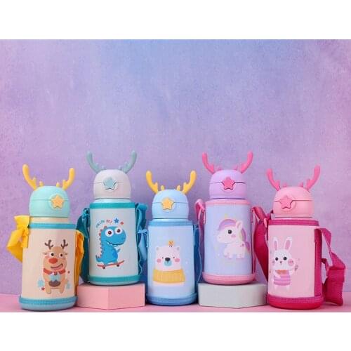 Creative Korean Style Antlers Childrens Water Cup Cute Cartoon Kettle Outdoor Portable Stainless Steel Insulation Cup