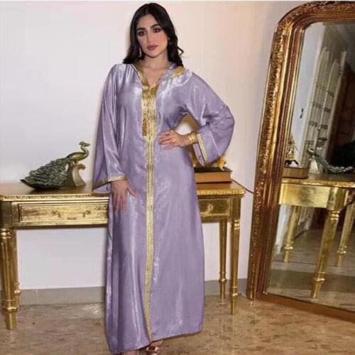 Dubai Abaya Moroccan Woman Long Dress Jellaba Arabic Kimono Muslim Kaftan Evening Hooded Robe Simpal Turkish Islamic Clothing