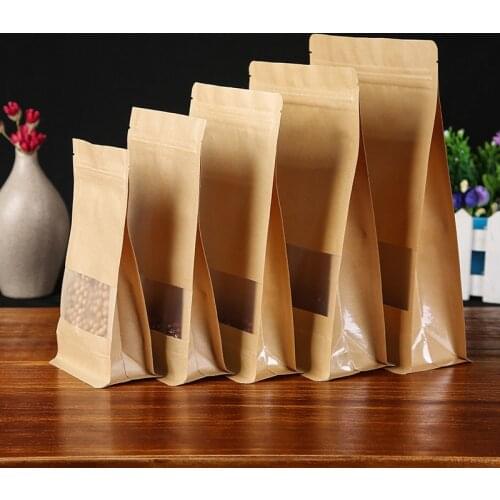 Ferimo 50pcs Eight sides sealed window kraft paper bag dried fruit sealed ziplock food packaging storage bags