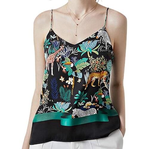 Harajuku T Shirt Women Tops Woman Tshirts Casual V-neck Sling Rainforest Printed Sleeveless Loose Vest Tops T-shirt Ropa Mujer