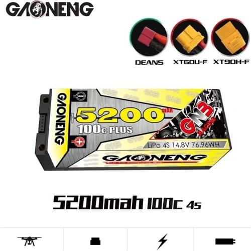 Gaoneng GNB 5200mAh 4S 14.8V 100C MAX 200C 5mm built-in bullet HardCase 4S Battery for 1:8 1/8 RC Car four drive off-road RC Car