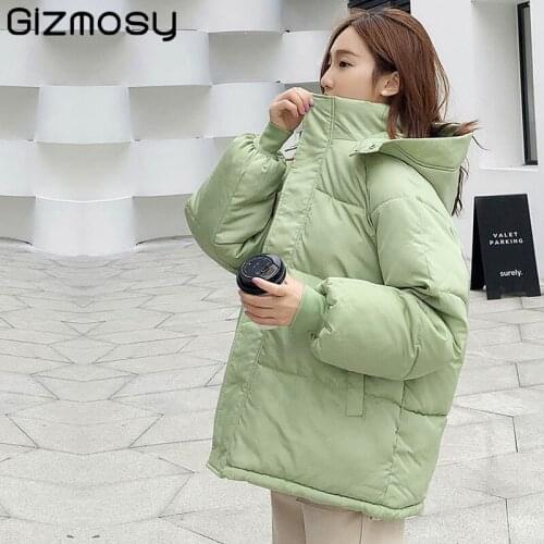 Gizmosy Fashion Short Winter Jacket Women Casual Warm Solid Hooded Parka Coat Winter Autumn Female Outwear Jacket Parkas Mujer