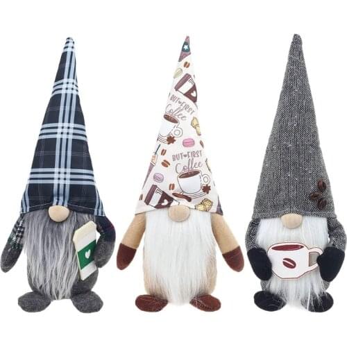 Coffee Gnome Plaid Swedish Tomte Gnome Plush Doll Coffee Bar Decoration Gift Home Decor