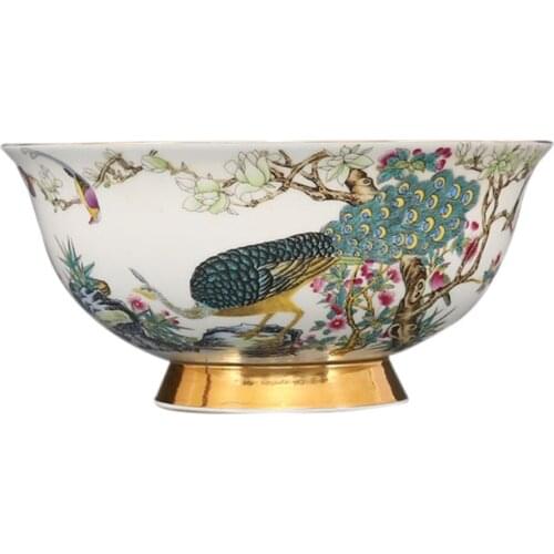 Qing Dynasty Qianlong golden painted enamel birds pattern bowl antique porcelain antique bowl collection