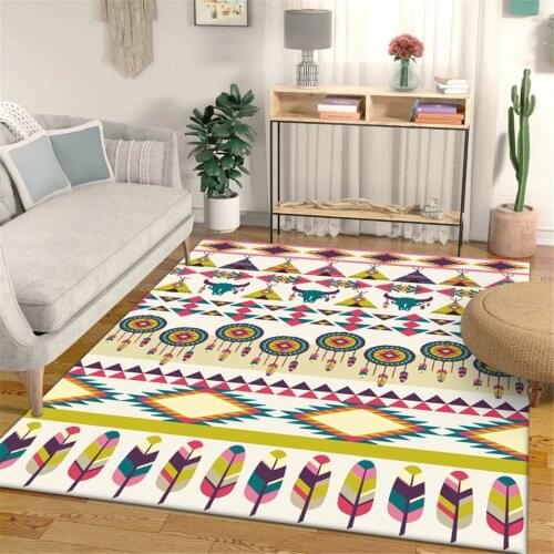 Colorful Feather Geometric Carpet For Living Room Kitchen Carpet Long Ethnic Style Area Rug For Bedroom Doormat