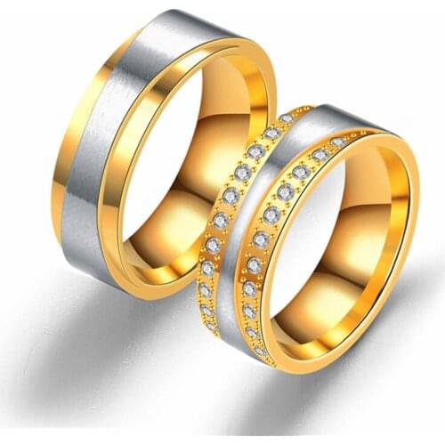 Maxmoon Trendy Wedding Ring 316l Stainless Steel Metal CZ Zircon Stone Finger Jewelry