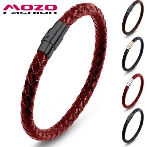 MOZO FASHION 2021 Leather Rope Chain Bracelets Stainless Steel Magnetic Clasps High Quality Women Gifts Bangles Jewelry 692