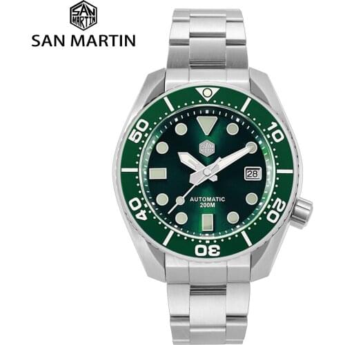 San Martin Diver MM200 NH35 Men Automatic Mechanical Watches Luxury Sapphire Ceramic Bezel 20Bar BGW-9 Luminous Date Window