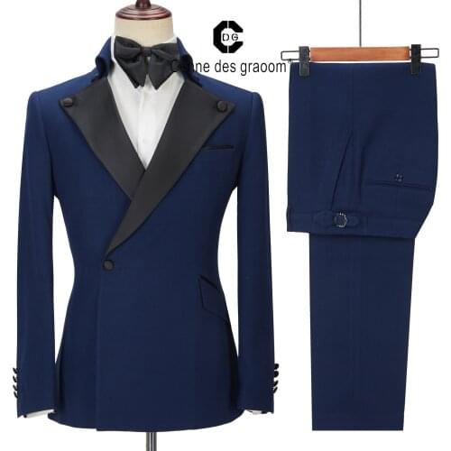 Cenne Des Graoom Latest Coat Design Men Suits Tailor-Made Tuxedo 2 Pieces Blazers Wedding Party Singer Groom Costume Homme Blue