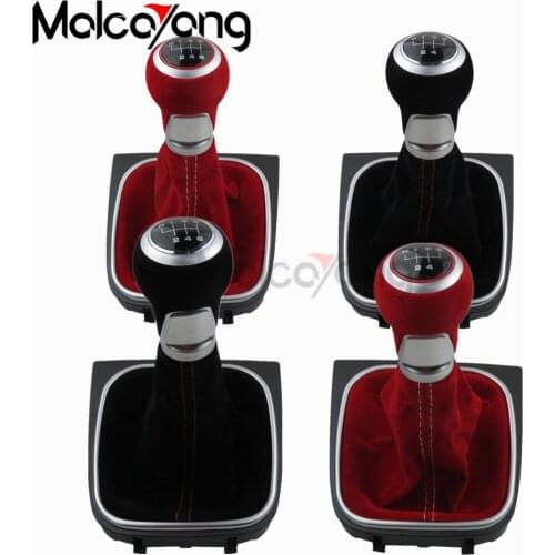 New 5 6 Speed Complete Gear Stick Shift Knob boot For Volkswagen VW Golf 5 6 MK5 MK6 R32 GTI 04-09 Red Black Soft Suede Leather
