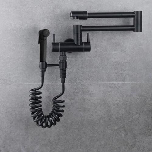 Single Cold Sink Tap Kitchen Faucet Foldable Black/Chrome Brass Wall Mounted Rotatable Bidet Tap Nozzle Outdoor Mop Pool Faucet