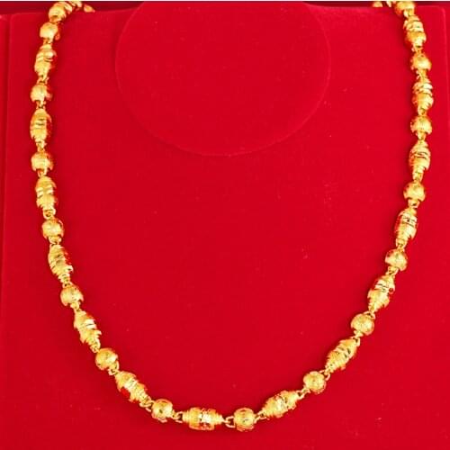 New 8mm Yellow Gold Necklace For Men Olive Bead 60cm Vietnam Sand Gold Necklace Wedding Anniversary Fine Jewelry Gifts