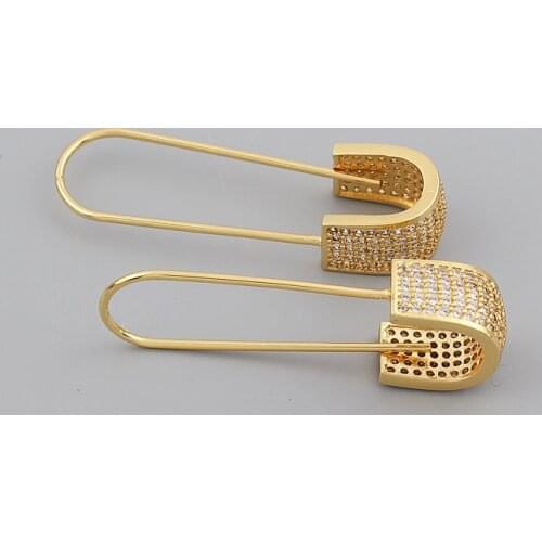 Punk Safety Pin Gold Stud Earrings Rhinestone Glitter Geometric Earrings for Women and Men Stylish Earrings Studs Jewelry