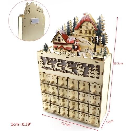 Christmas Wooden Advent Calendar LED Lighted Village House Santa Claus Countdown Ornament with Drawers Box Decor Gift S03 21