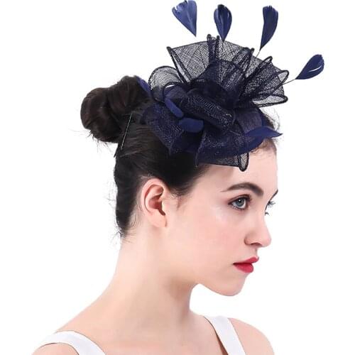 Nice Sinamay Weding Chapeau Cap Navy Hat Wedding Bride Headwear Hair Pin Women Fashion Linen Fascinator Hat Hair Pin Formal Cap