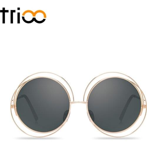 TRIOO Hollow Metal Big Sunglasses Women Color Lens Round Female Sun Glasses New Big Brown Gradient Oculos de sol feminino