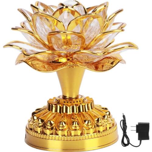 Colorful Lotus Flower Lamp Buddhist Prayer Lamp LED Color Changing Buddha Temple Light Buddhist Appliances US 100-240V