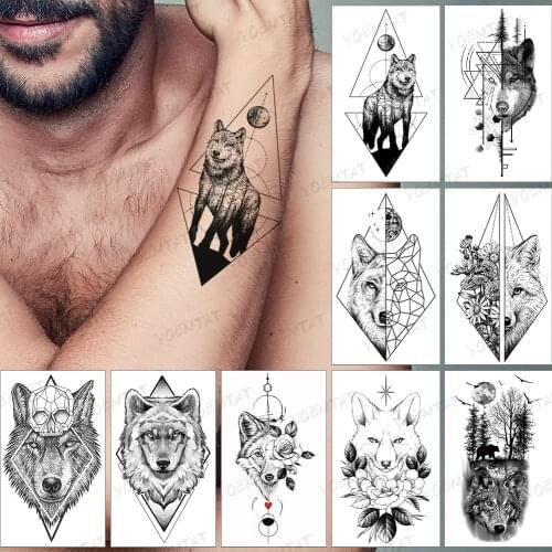Waterproof Temporary Tattoo Sticker Fake Tatoo Realistic Body Art Geometry Fierce Wolf Totem On Arm For Men Women Child Tattoos