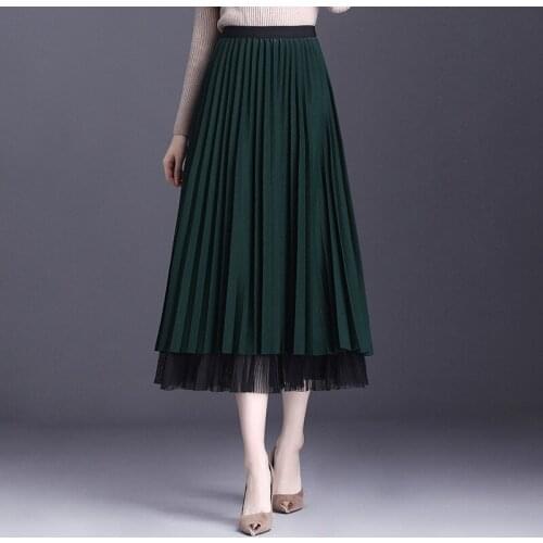 2021 female Double-side Solid mesh Women Skirts ladies Tulle Elastic Autumn Winter High Waist Pleated maxi Skirt