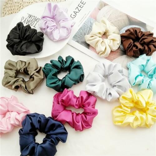 Women Faux Silk Hair Rope Solid Color Scrunchies Lady Simple Elastic Headbands Satin Hairbands Girls Hair Tie Hair Accessories