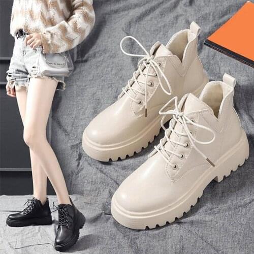 Women Pu Leather Platform Ankle Boots Ladies Lace Up Fashion Shoes Female Cool Casual Boots Woman Winter Autumn Shoe 2021