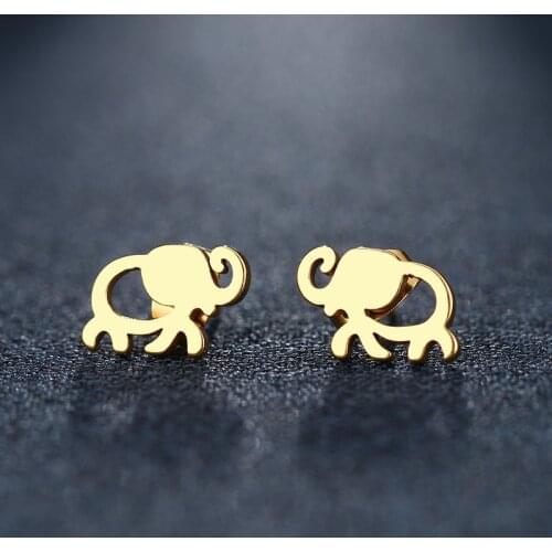 DOTIFI Stainless Steel Stud Earring For Women Man African Elephant Gold And Silver Color Lovers Engagement Jewelry