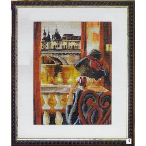 Gold Collection Counted Cross Stitch Kit Room With A View Paris Coffee Time Window Landscape Leisure Time rto