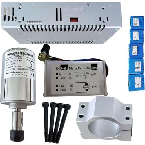 0.5kw Air cooled spindle ER11 chuck CNC 200W300W400W500W Spindle Motor + 52mm clamps + Power Supply+ speed governor For DIY CNC