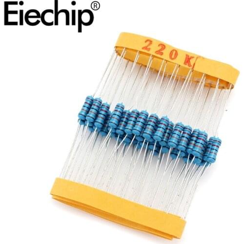 100pcs/lot 0.5W 1 ohm 1% Metal film resistor 1/2W resistance 220K Electronic resistors