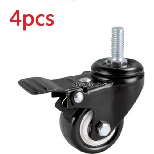 M8x25mm Thread 1.5-inch Wheel Rotatable Shopping Trolley Brake Caster Black 4pcs