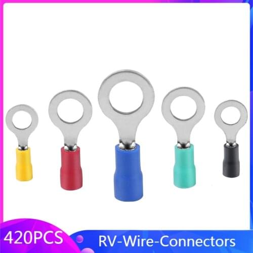 420Pcs/Box RV series Ring 12 IN 1 insulated terminal Cable Wire Connector A.W.G 22-16 Electrical Crimp Terminal Wire Connectors