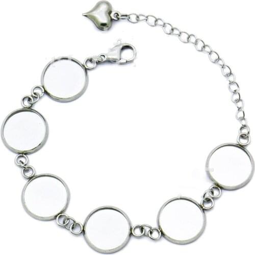 5pcs Stainless Steel Heart jewelry Charms accessories Six 12mm Cabochon Base to make Diy bracelets parts findings