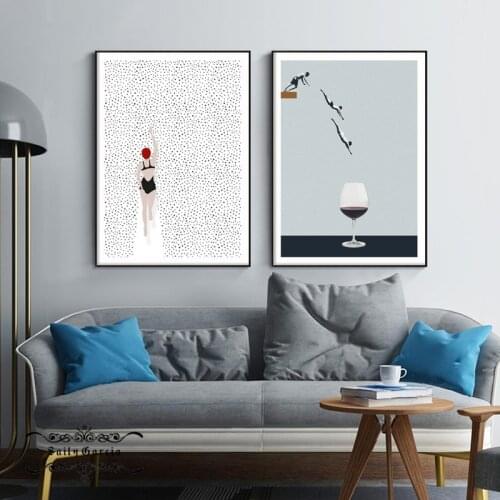 Abstract Swim Wine Diving Surrealism Canvas Painting Prints Wall Art Pictures for Living Room Modern Home Cuadros Decoration