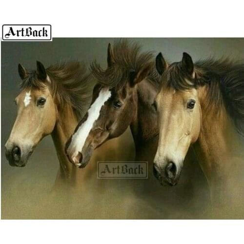 Animal diy diamond painting three horses full square / round drill 3d diamond embroidery resin mosaic home decoration SE12