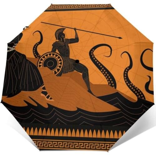 Automatic Umbrella Rain Women Three-folding Umbrella Andromeda And Perseus Fighting Kraken Windproof Umbrella Waterproof parasol