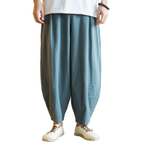 Oversize Men Pants Solid Color Full-length Elastic Waist Pockets Straight Male Harem Pants Sweatpants Casual Sports Trousers