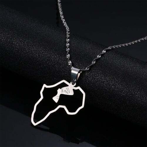 Stainless Steel Egyptian Queen Nefertiti Pendant Necklace Ethnic African Map Africa Chain Jewelry