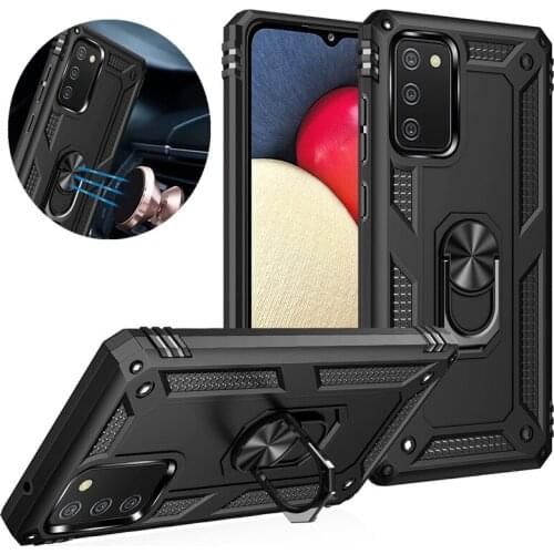 For Samsung Galaxy A02S US Case Shockproof Armor Stand Holder Magnetic Car Ring Phone Case for Galaxy A02 A02S EU Back Cover